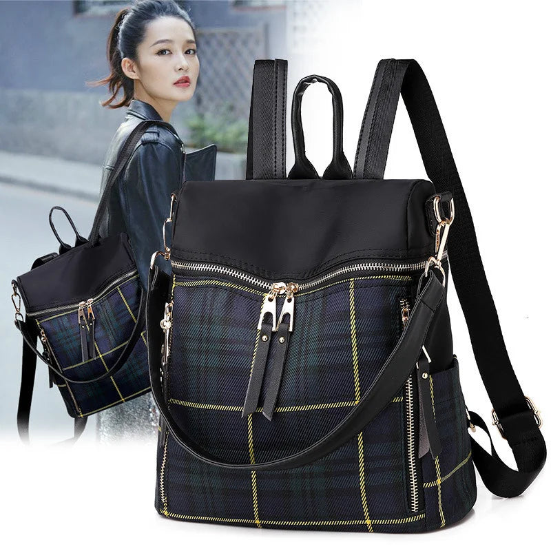 Waterproof Plaid Backpack Dual-use Bag
