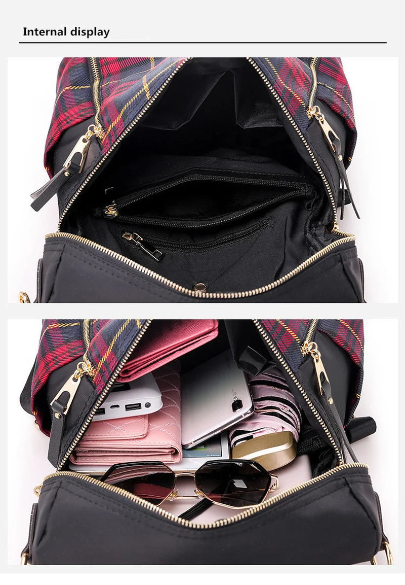 Waterproof Plaid Backpack Dual-use Bag