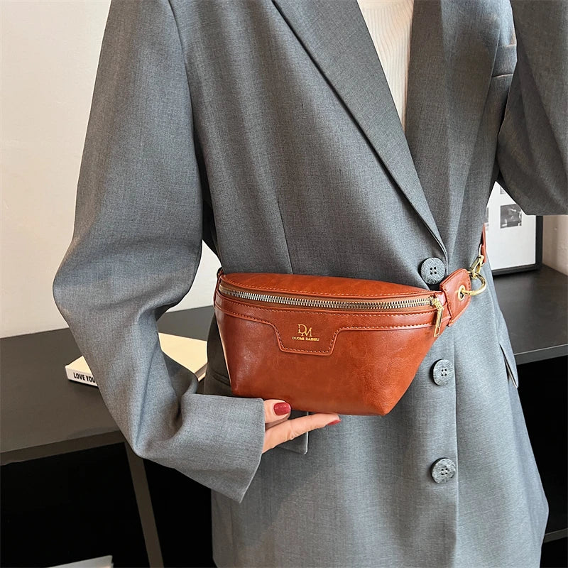 Leather Crossbody Waist Chest Bag for Women