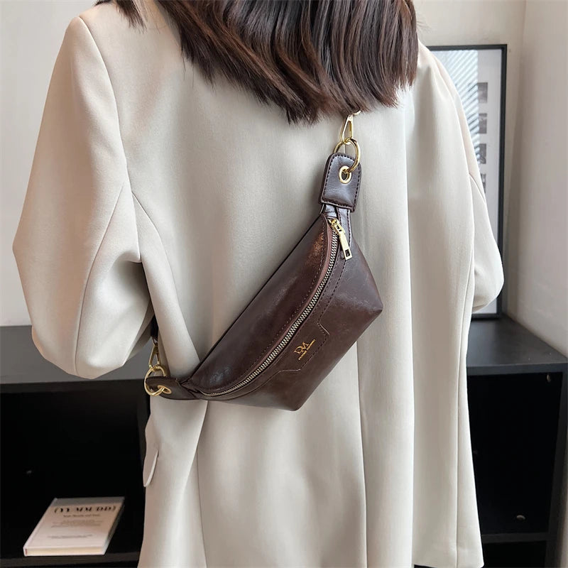 Leather Crossbody Waist Chest Bag for Women