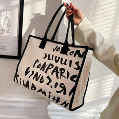 Vintage Print Women Handbag Canvas Shopping Bag Large Capacity