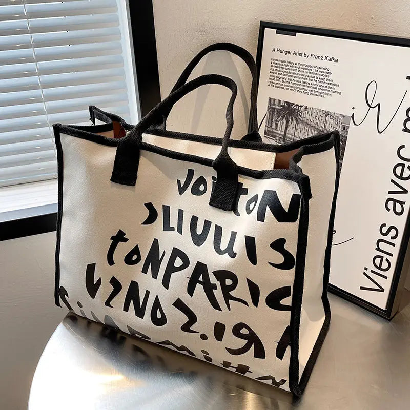 Vintage Print Women Handbag Canvas Shopping Bag Large Capacity