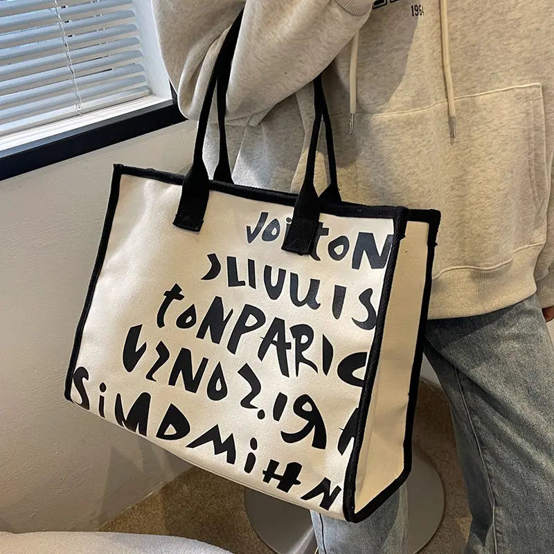 Vintage Print Women Handbag Canvas Shopping Bag Large Capacity