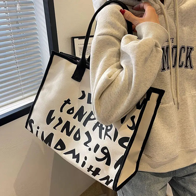Vintage Print Women Handbag Canvas Shopping Bag Large Capacity