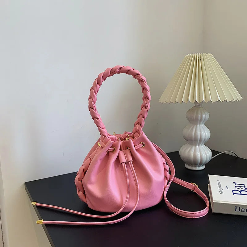 Women's Lace Up Bucket Bag High PU Leather Shoulder Messenger Handbag