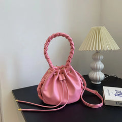 Women's Lace Up Bucket Bag High PU Leather Shoulder Messenger Handbag