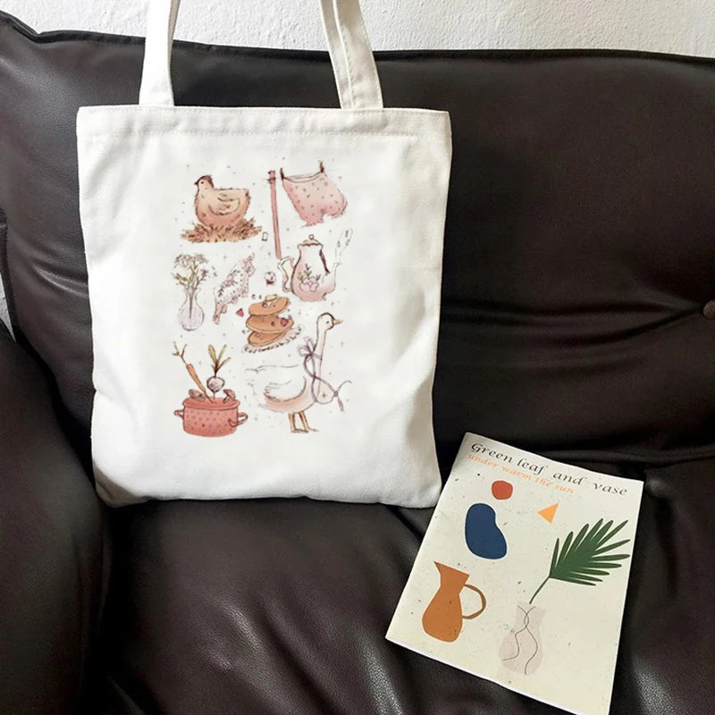 Strawberry Canvas Tote Bag Reusable Shopping Bag Women's School Bag