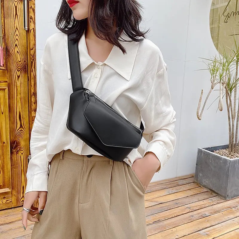Women's Leather Waist Bag Chest Bag for Leisure Shopping