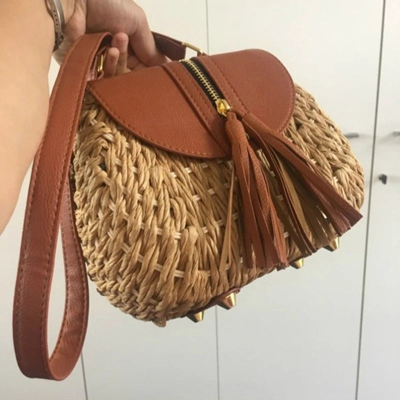 Bohemian Tassel Straw Beach Shoulder Bag