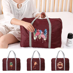 Large Capacity Folding Travel Bag Flamingo Print Tote Handbag