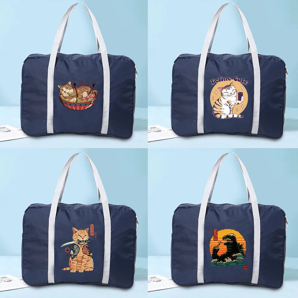Large Capacity Folding Travel Bags Handbag Luggage Japan Cat Printed Duffle Bag