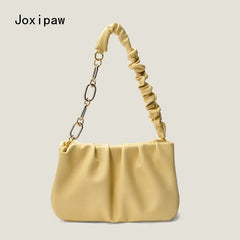 Large Capacity Tote Bag Women PU Leather Shoulder Bag Hollow Chain