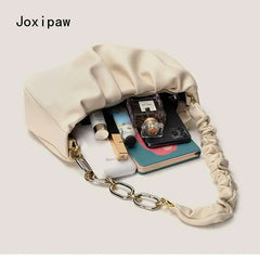 Large Capacity Tote Bag Women PU Leather Shoulder Bag Hollow Chain