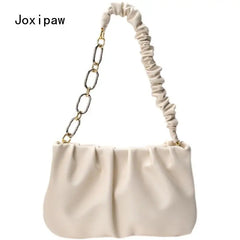 Large Capacity Tote Bag Women PU Leather Shoulder Bag Hollow Chain
