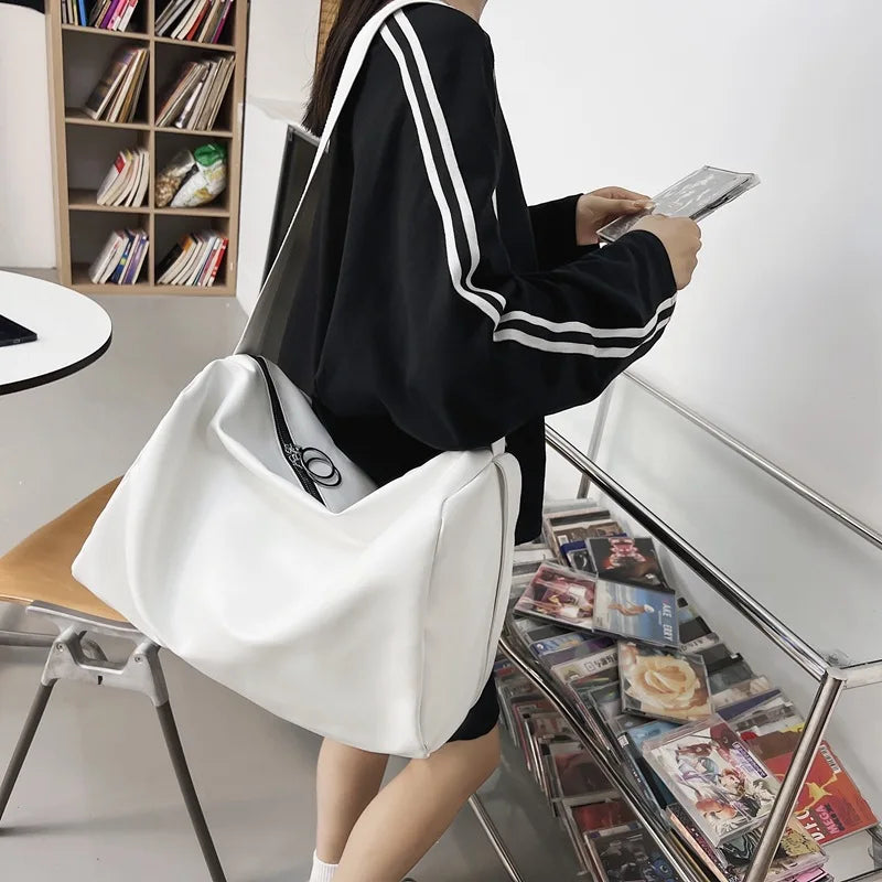 Large Capacity PU Leather Shoulder Bags Soft Casual Travel Bag Women
