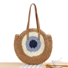 Fashion Straw Woven Bag Large Capacity Zipper Round Beach Holiday Bags