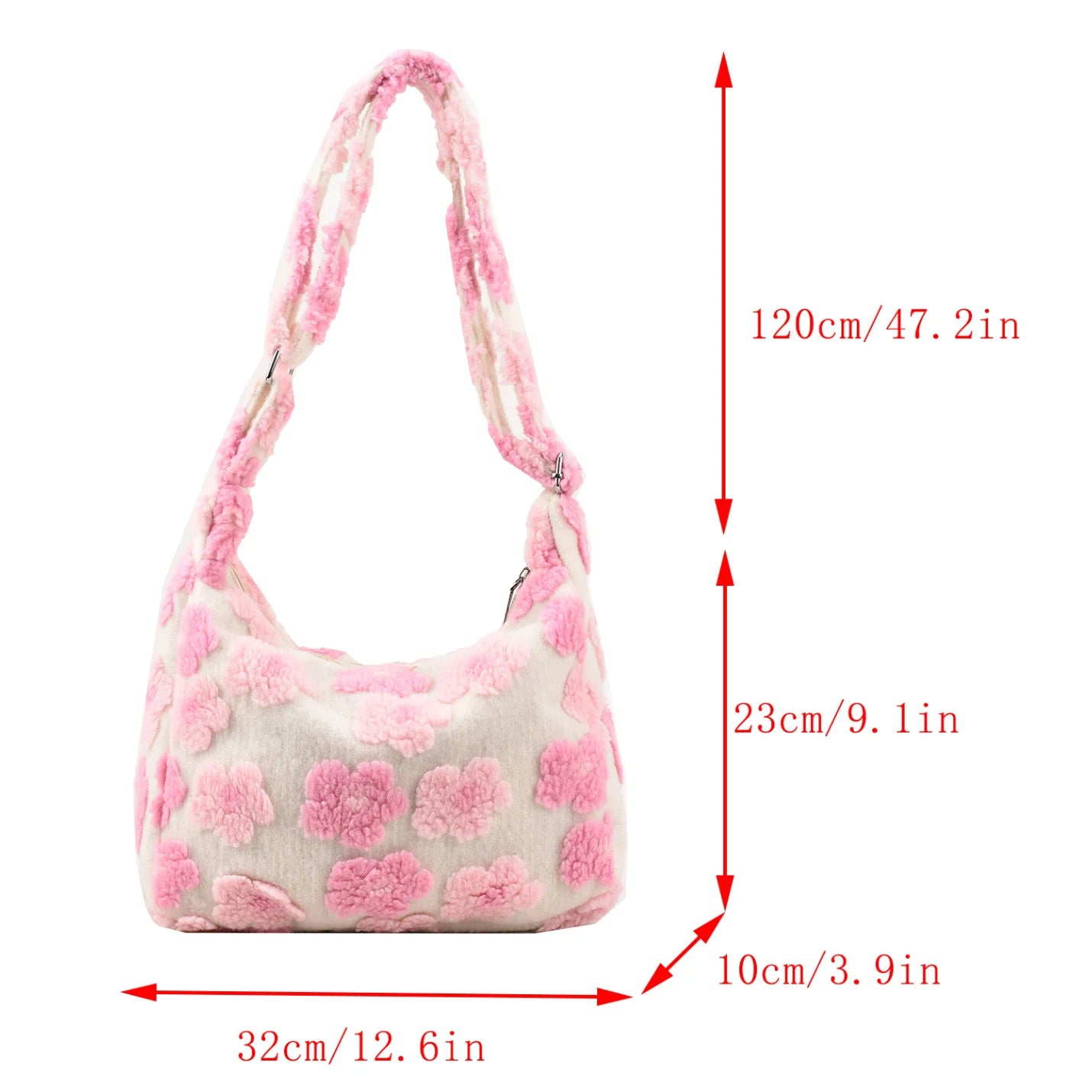 Plush Floral Winter Handbag Soft Fluffy Shopping Bag Hobo B