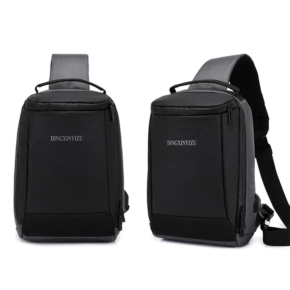 Men's Outdoor Canvas Chest Bag Messenger Bag With USB Charging