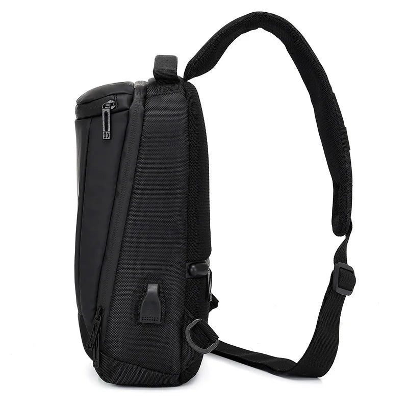 Men's Outdoor Canvas Chest Bag Messenger Bag With USB Charging