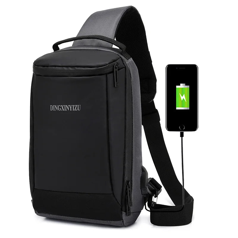 Men's Outdoor Canvas Chest Bag Messenger Bag With USB Charging