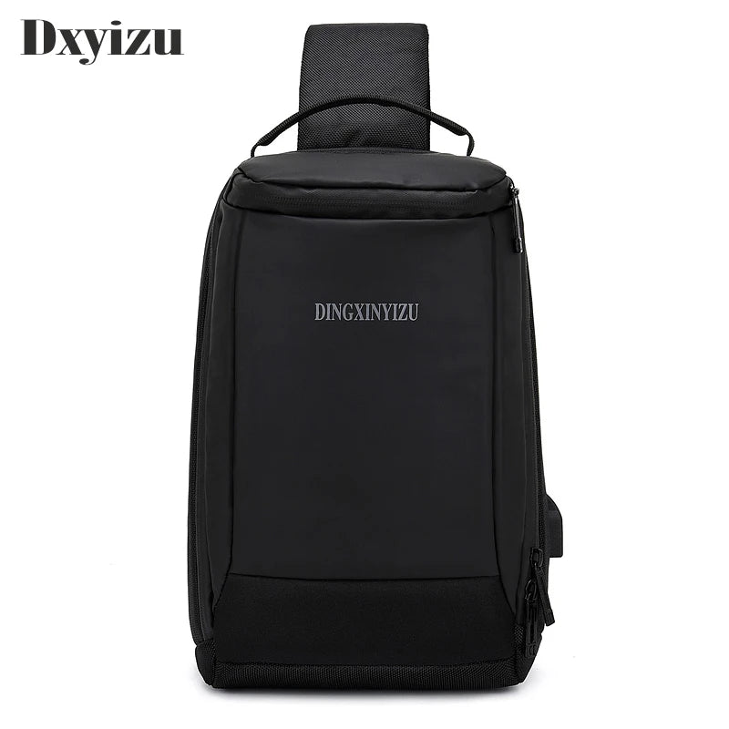 Men's Outdoor Canvas Chest Bag Messenger Bag With USB Charging