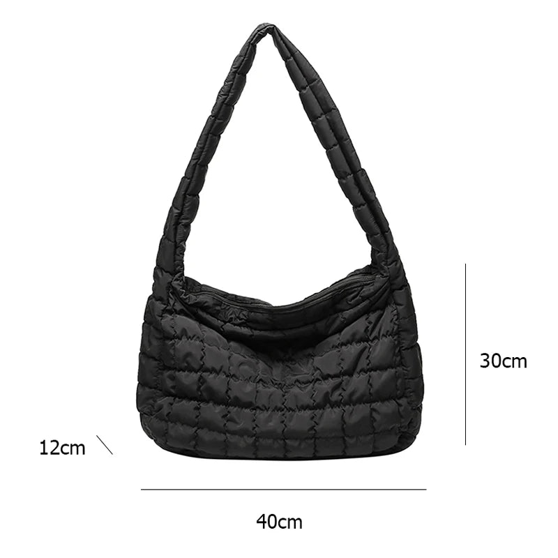 Lattice Pattern Shoulder Bag Space Cotton Handbag Women Tote Bags