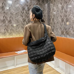 Lattice Pattern Shoulder Bag Space Cotton Handbag Women Large Capacity Tote Bags