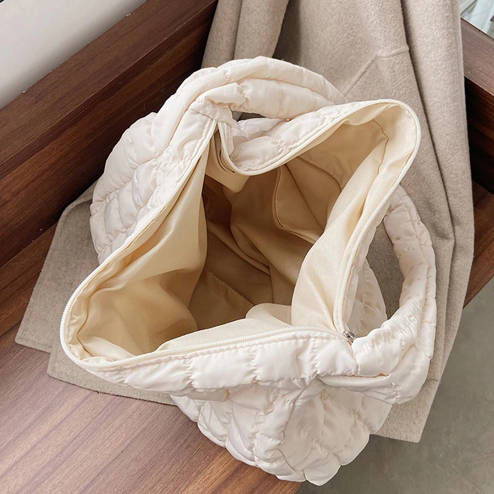 Lattice Pattern Shoulder Bag Space Cotton Handbag Women Large Capacity Tote Bags
