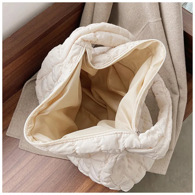 Lattice Pattern Shoulder Bag Space Cotton Handbag Women Tote Bags