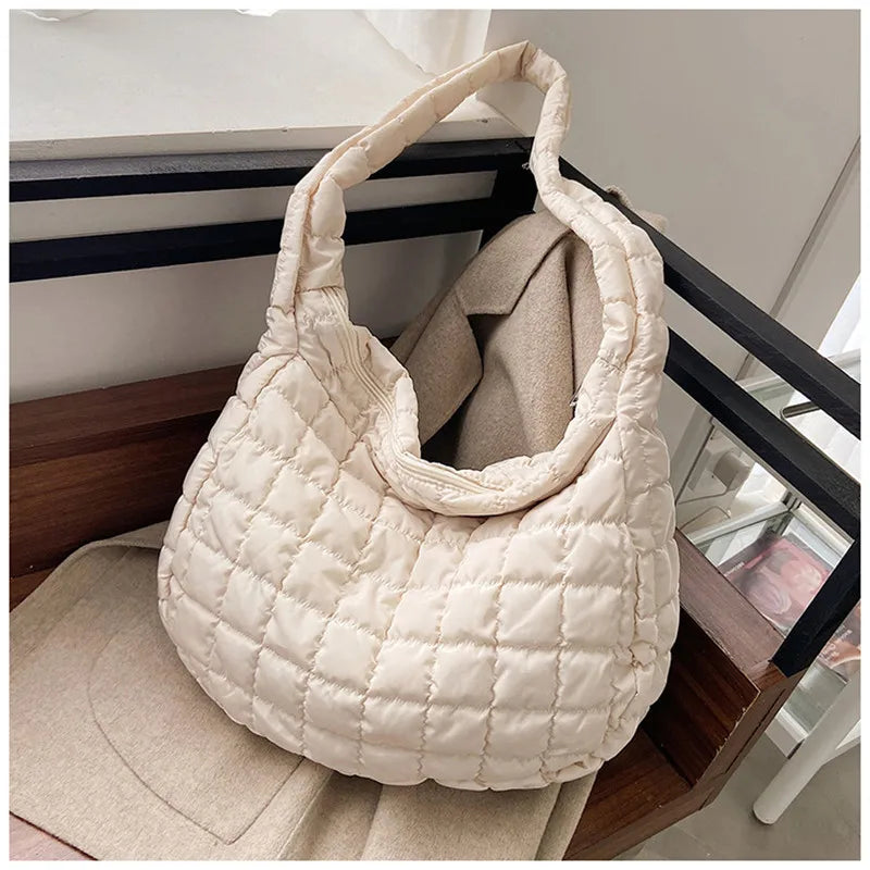 Lattice Pattern Shoulder Bag Space Cotton Handbag Women Tote Bags