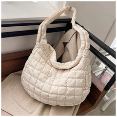 Lattice Pattern Shoulder Bag Space Cotton Handbag Women Tote Bags