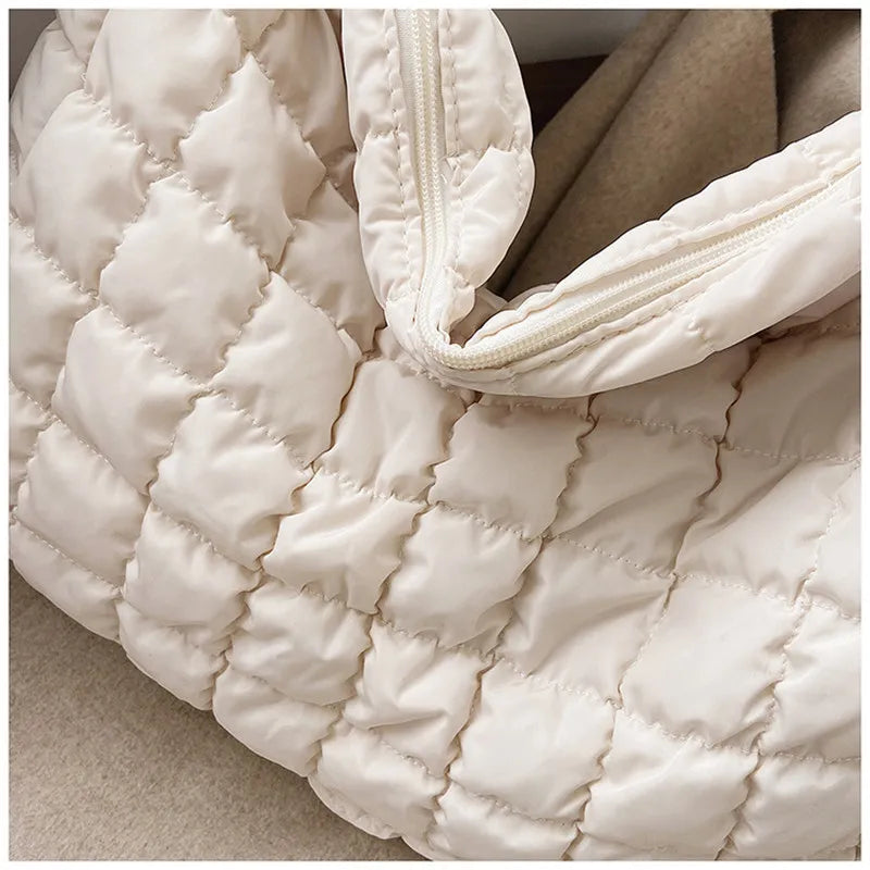 Lattice Pattern Shoulder Bag Space Cotton Handbag Women Tote Bags