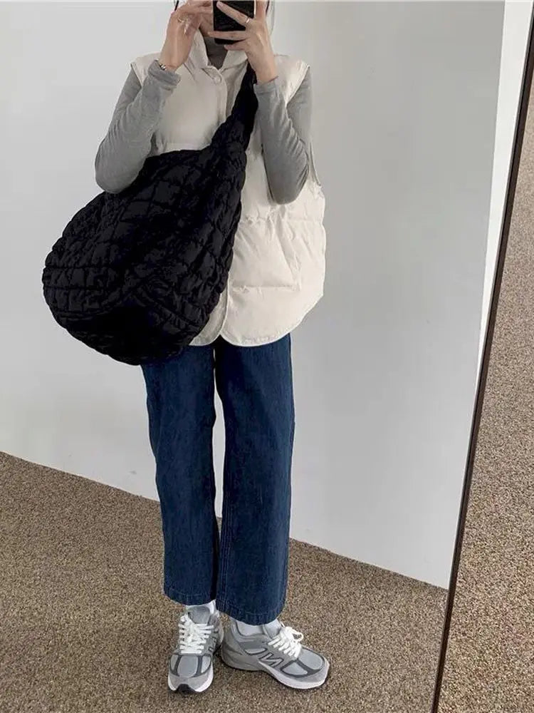 Lattice Pattern Shoulder Bag Large Capacity Tote