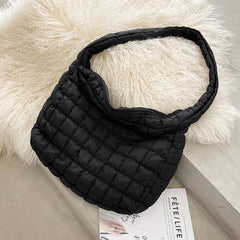 Lattice Pattern Shoulder Bag Space Cotton Handbag Women Large Capacity