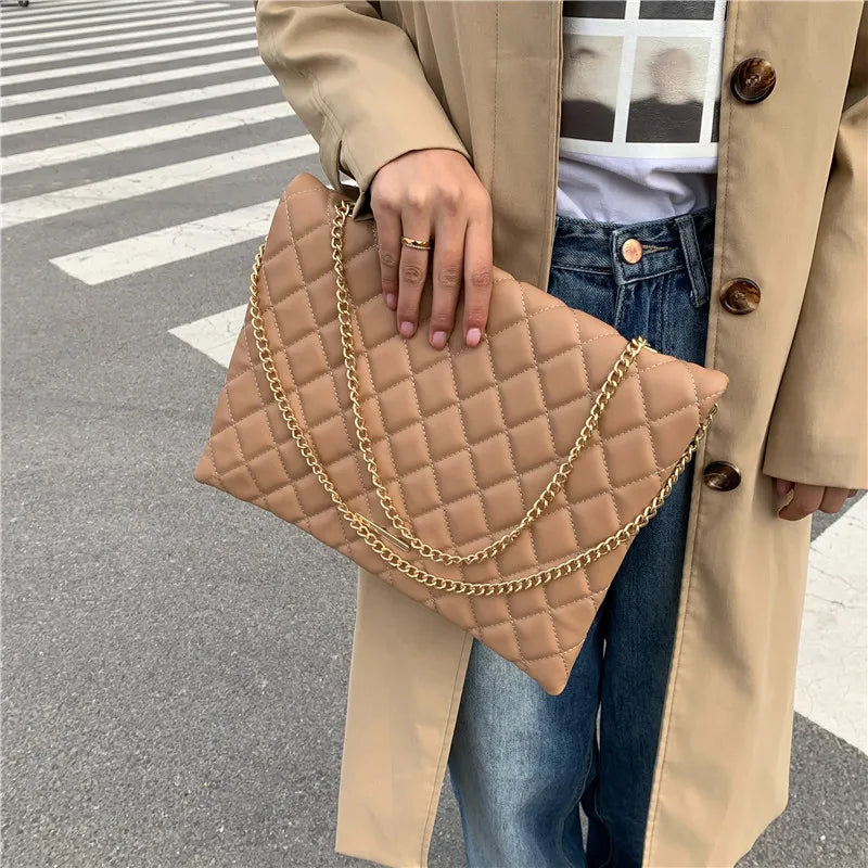 Plaid Pu Leather Crossbody Bag Envelope Handbag Chain Messenger Sac