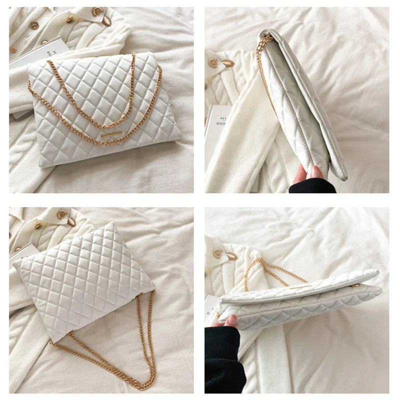 Plaid Pu Leather Crossbody Bag Envelope Handbag Chain Messenger Sac