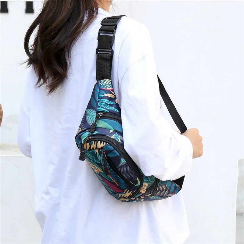 Leaf Printed Waist Bags Fanny Pack Men's Belt Bag Women Casual Travel