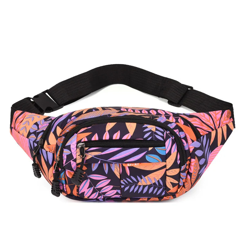 Leaf Printed Waist Bags Fanny Pack Men's Belt Bag Women Casual Travel