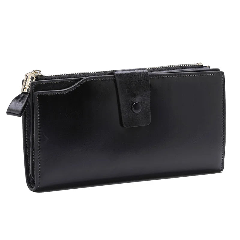 Oil Wax Leather Women Wallets Classic High Cards Holder Women Purse