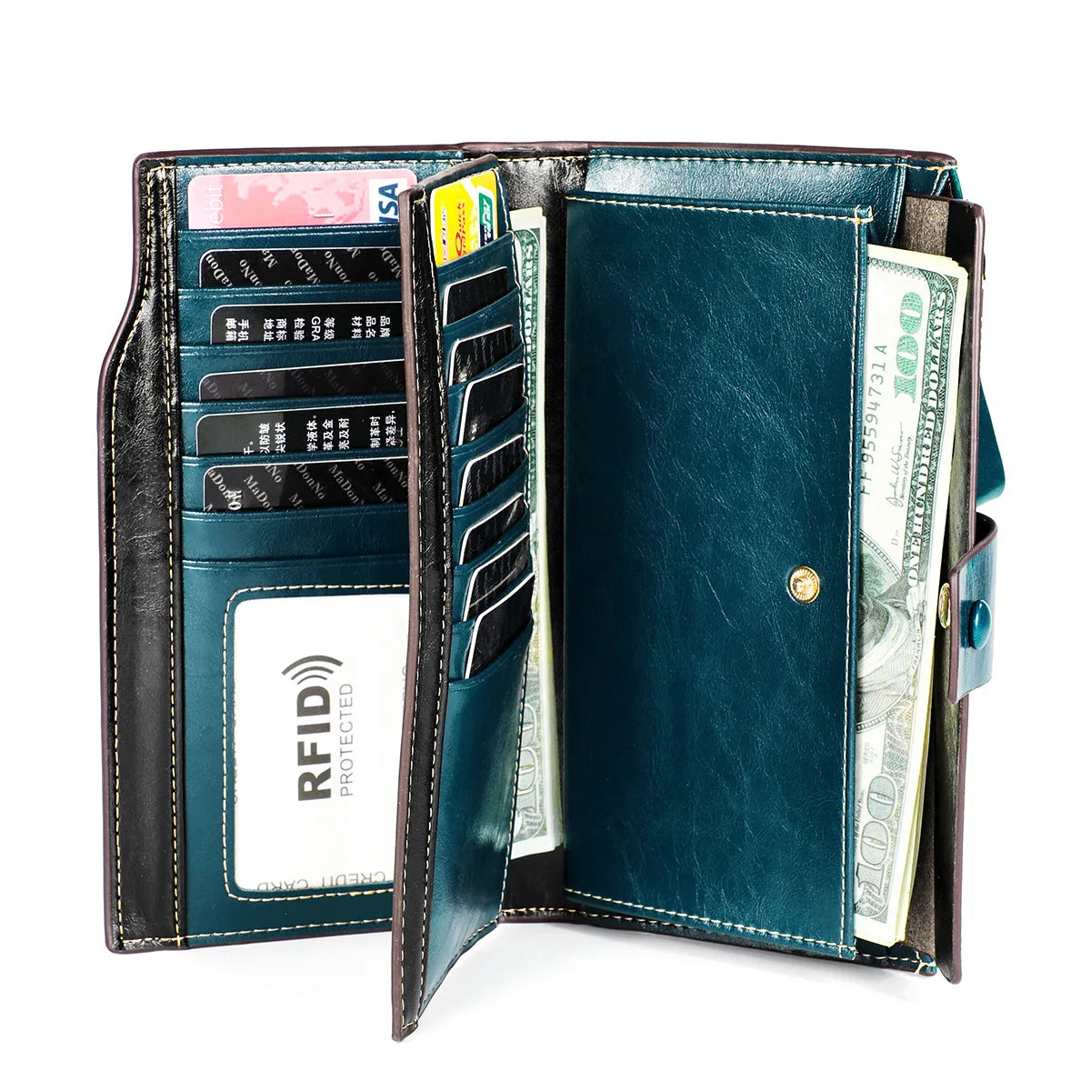 Oil Wax Leather Women Wallets Classic High Cards Holder Women Purse