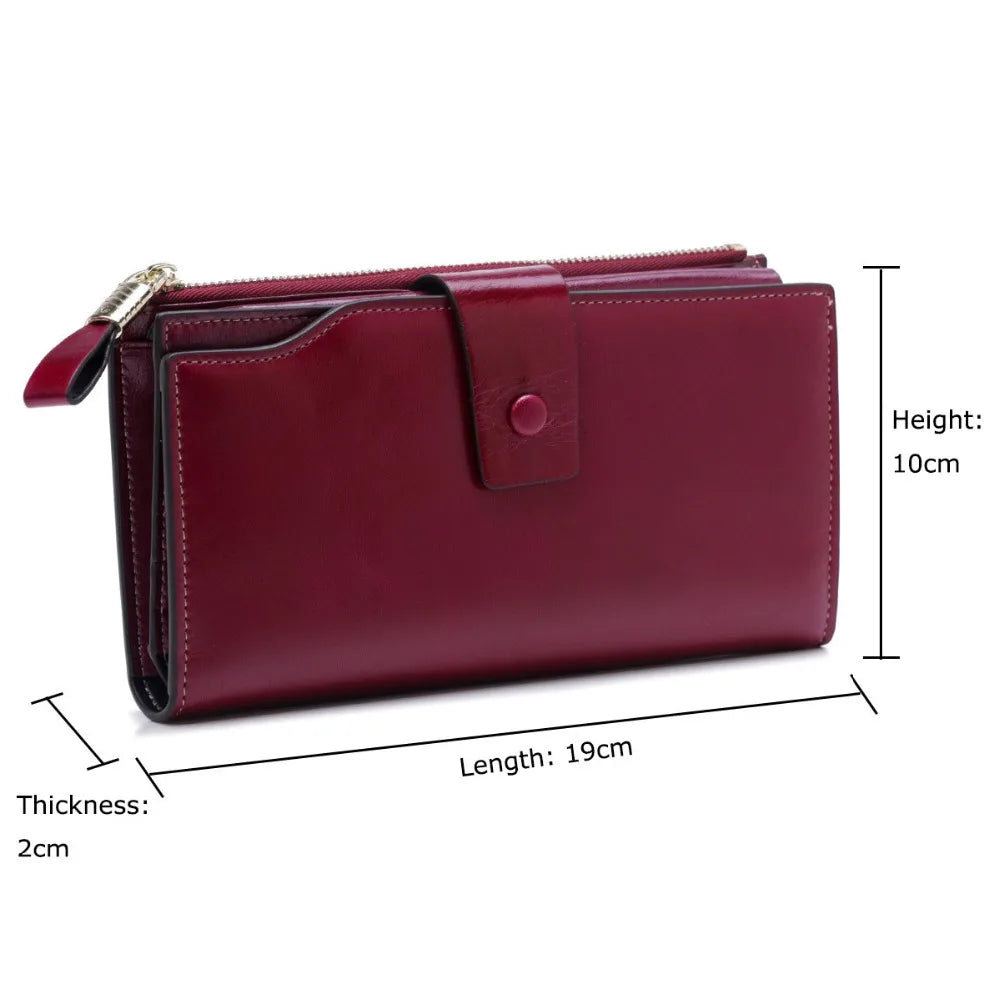 Oil Wax Leather Women Wallets Classic High Cards Holder Women Purse