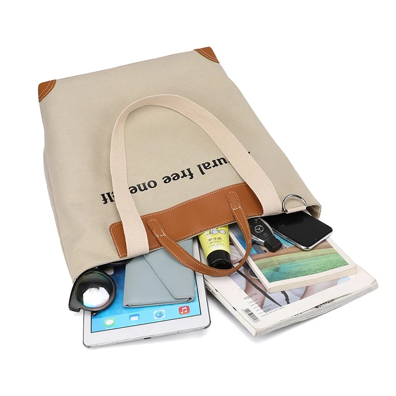 Letter Canvas Women Handbags Travel Outside Shopping Bag Leisure Tote Bag
