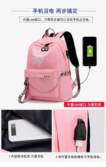 Luminous USB Charge Women Backpack Waterproof Polyester Letters Print School Bag