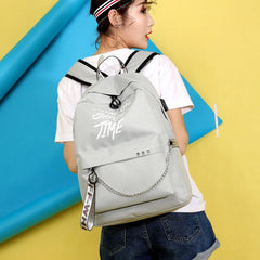 Luminous USB Charge Women Backpack Waterproof Polyester Letters Print School Bag