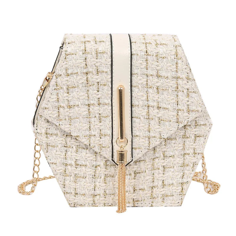 Leather Tassel Square Handbag Lock Shoulder Bag