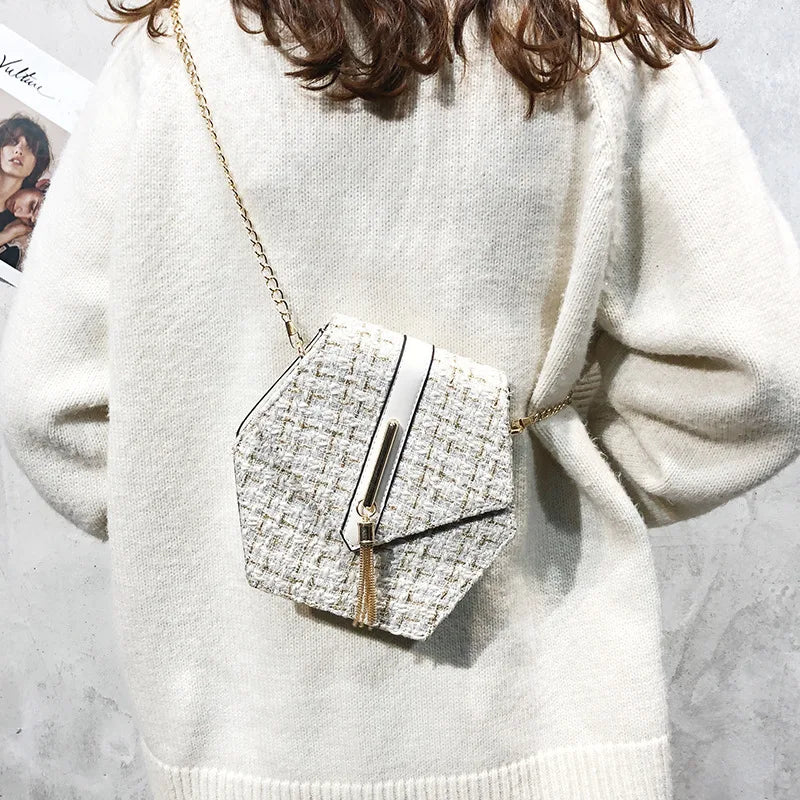 Leather Tassel Square Handbag Lock Shoulder Bag