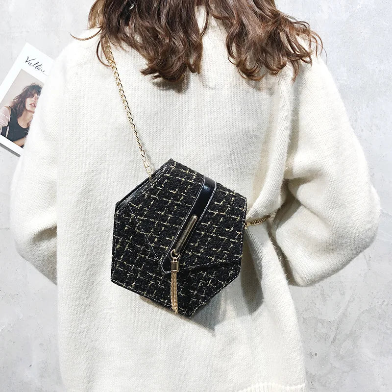 Leather Tassel Square Handbag Lock Shoulder Bag