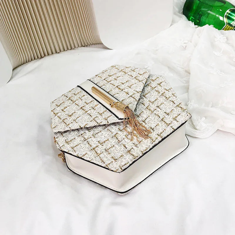 Leather Tassel Square Handbag Lock Shoulder Bag