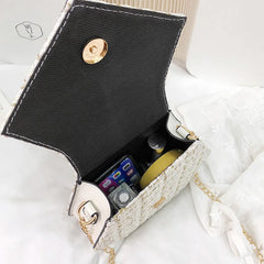 Leather Tassel Square Handbag Lock Shoulder Bag