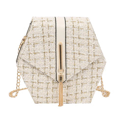 Leather Tassel Square Handbag Lock Shoulder Bag